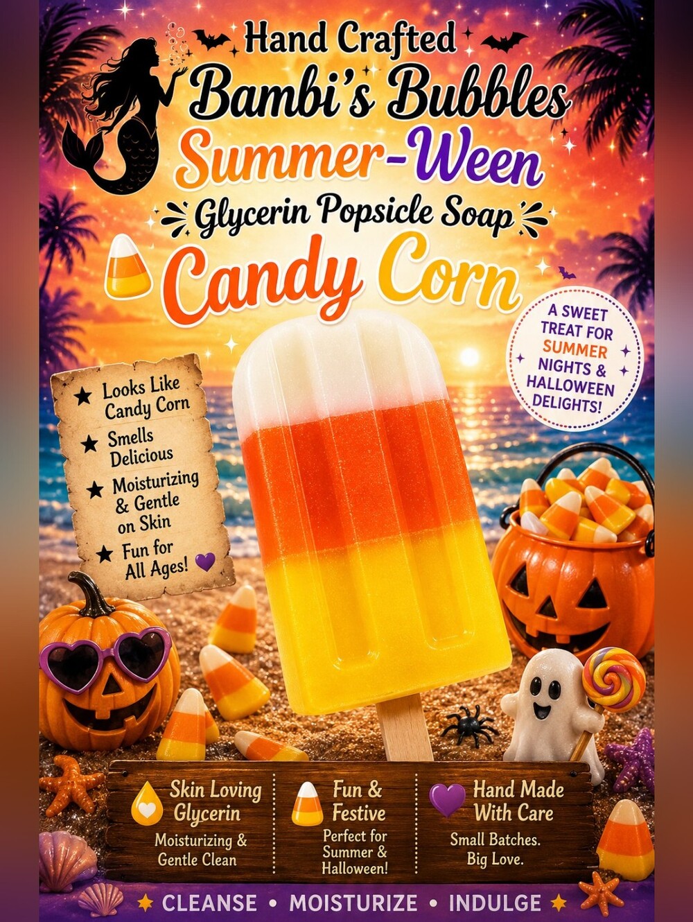 New! Summer-Ween Hand Crafted Popsicle Glycerin Soap 3oz With Wash Cloth - Picture 4 of 7